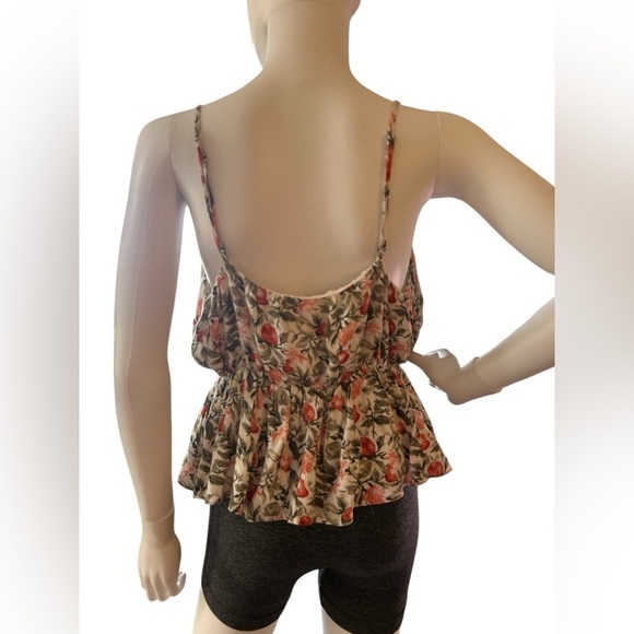 Abercrombie & Fitch White Smocked Tie Front Camisole Peplum Tank Top Floral Sz L - Picture 3 of 4